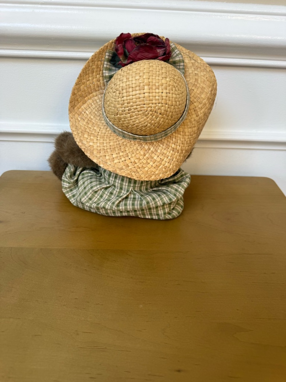 Boyds Bears Plush Bear in Straw Hat and Green Plaid Dress - Picture 5 of 5